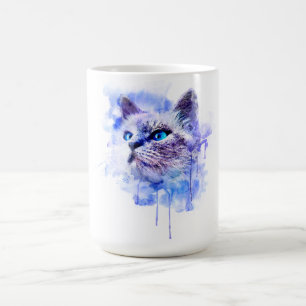Mug T-shirt à visage de chat en aquarelle vibrante