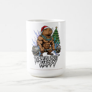 Mug T-shirt de Noël de capybara de gym fatigué mais he