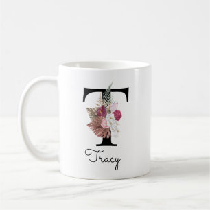 Mug T-shirt floral initial rose boho chic avec monogra