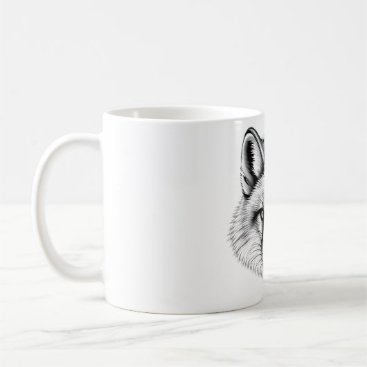 Mug T-shirt noir et blanc - Tête de renard arctique ré (Gauche)