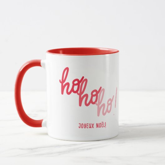 Mug T typographie drôle rouge rose Hohoho Joyeux Noel (Gauche)