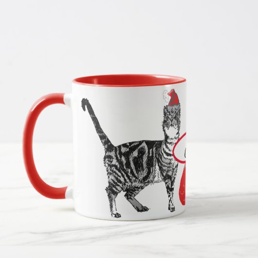Mug Tabby Chat Noël Chats Rouge Blanc Drôle (Gauche)