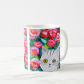 Mug Tabby Gris Chat Avec Jolies Fleurs Chat Artistique (Devant droit)