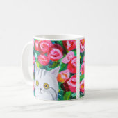 Mug Tabby Gris Chat Avec Jolies Fleurs Chat Artistique (Devant gauche)