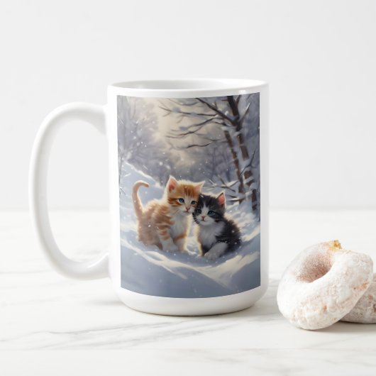 Mug Tabby gris orange et chats blancs (Avec donut)