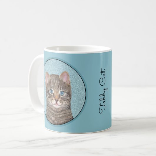 Mug Tabby Gris Peinture Chat - Cute Original Art Chat (Devant gauche)