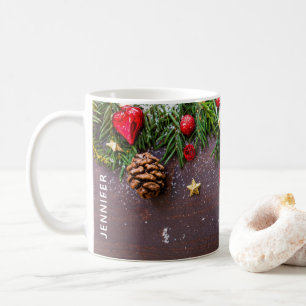 Mug Table de Noël rustique avec pin et neige