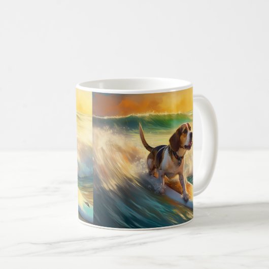 Mug Tableau de surf de plage beagle (Devant droit)