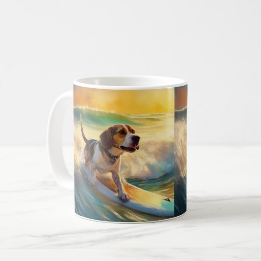 Mug Tableau de surf de plage beagle (Devant gauche)