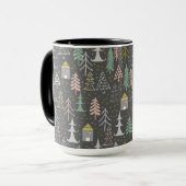 Mug Tableau noir Arbres de Noël et Maisons Jaune rose (Devant gauche)