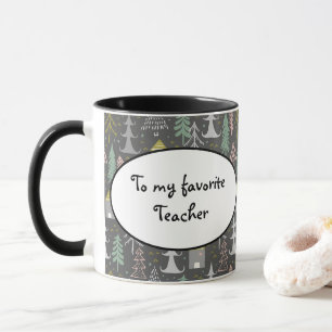 Mug Tableau noir Arbres de Noël et Maisons Jaune rose