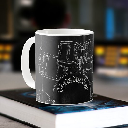 Mug Tableau noir Esquisse Art Jeu de tambours personna