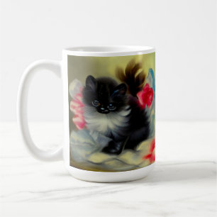 Mug Tableau vintage de chaton noir et blanc