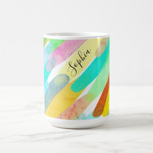 Mug Taches de couleur diagonales, nom, les années 70 a (Centre)