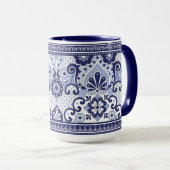 Mug Talavera bleu et blanc Art populaire mexicain (Devant droit)