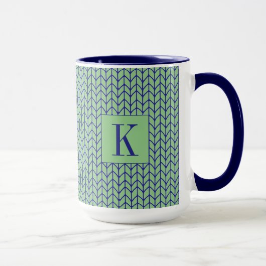 Mug Tall Combo Marine Tricot BLEU VERT + Initiale (Droite)