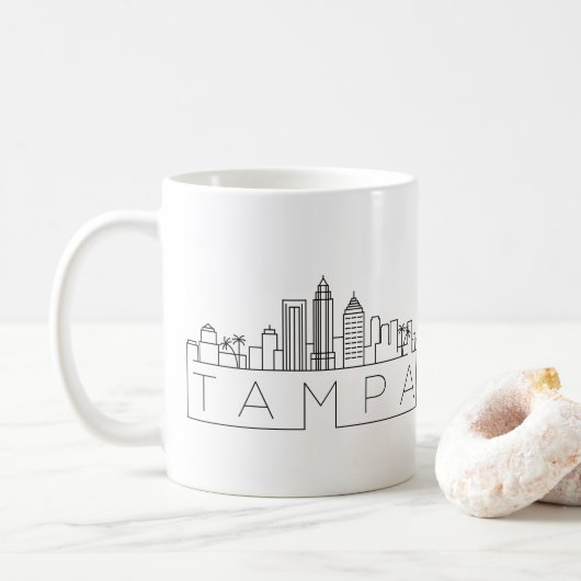 Mug Tampa, Floride| Ligne Skyline Stylisée Ville (Avec donut)
