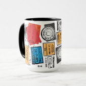 Mug Tampons de passeport Conception de voyage Musique (Devant gauche)