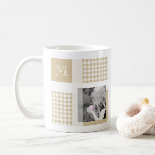 Mug Tan Ajouter Votre Photo En vichy Monogramme Brown 