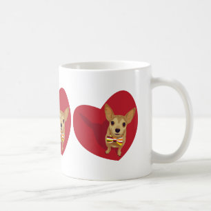 Mug Tan Chihuahua avec cravate arc dans un coeur rouge