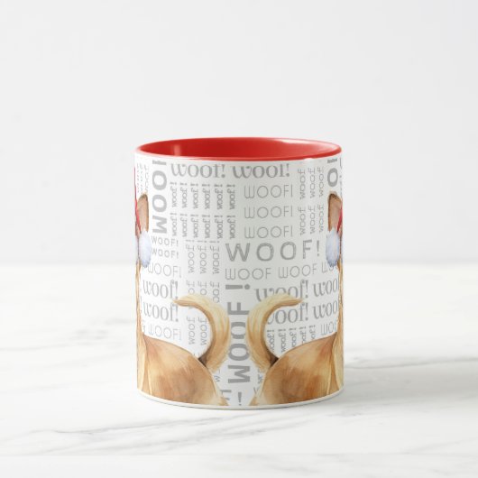 Mug Tan Chihuahua Chien Père Noël Woof Arrière - plan  (Centre)