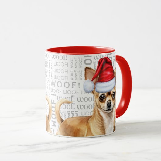 Mug Tan Chihuahua Chien Père Noël Woof Arrière - plan  (Devant droit)