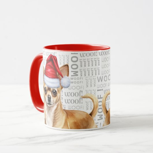 Mug Tan Chihuahua Chien Père Noël Woof Arrière - plan  (Devant gauche)