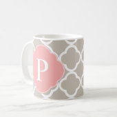 Mug Tan Peach rose Quatrefoil Monogramme (Devant gauche)