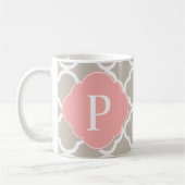 Mug Tan Peach rose Quatrefoil Monogramme (Gauche)