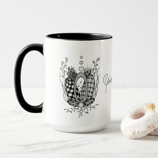 Mug Tangle Art : Dessin floral, Ovale - (Avec donut)