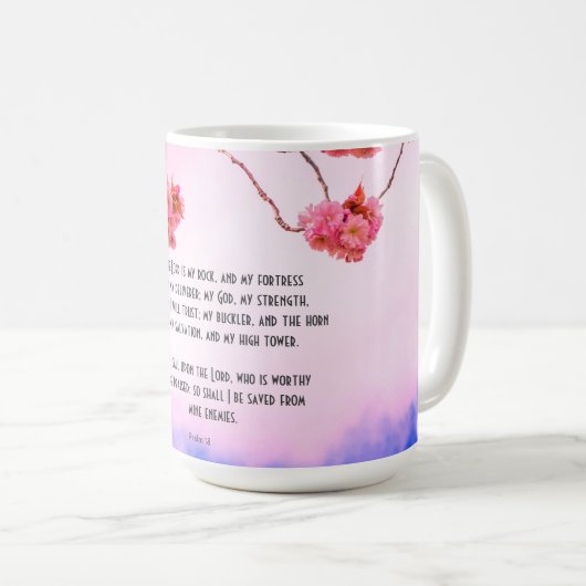Mug Tangue chrétienne aux écritures et fleurs de ceris (Devant droit)