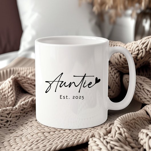 Mug Tante minimale Année Est manuscrite coeur