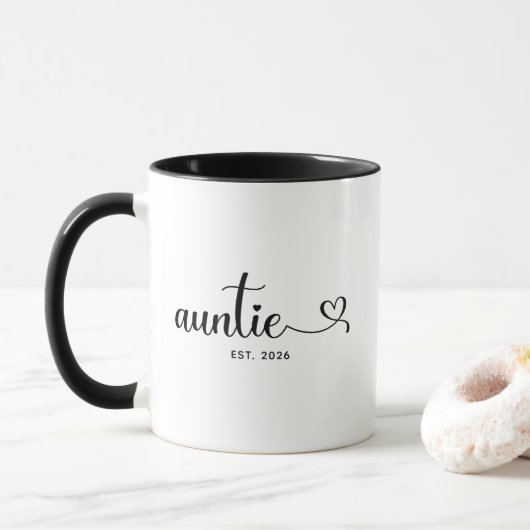 Mug Tante minimaliste Swash Heart Script (Avec donut)