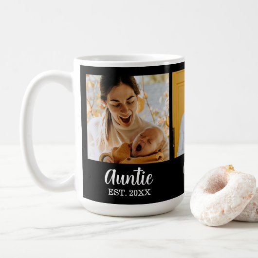 Mug Tante Script Établi Noir 3 Photo Café (Avec donut)