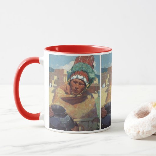 Mug Taos Indian tenant un pot d'eau par Blumenschein (Avec donut)