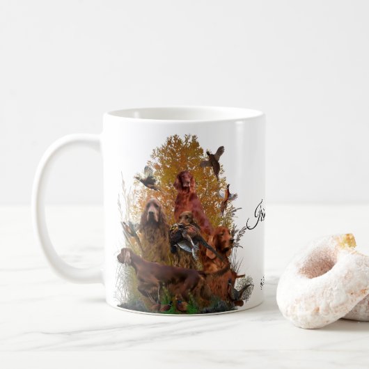 Mug Tapisserie de Setter irlandais Faux Canvas Imprime (Avec donut)