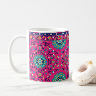 Mug Tapisserie florale boho marocaine rose vibrante
