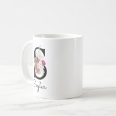 Mug Tapisserie Rose Boho Florale Initiale S (Devant gauche)