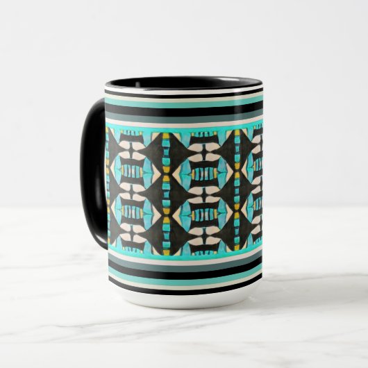 Mug Tapisserie Tribale Turquoise (Devant gauche)