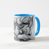 Mug TAROT, IMAGINAIRE GROTESQUE MASK Bleu noir blanc (Devant droit)
