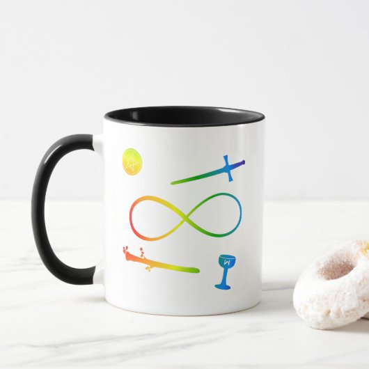 Mug Tarot Lemniscate : Magicien & Éléments Arc-en-ciel (Avec donut)