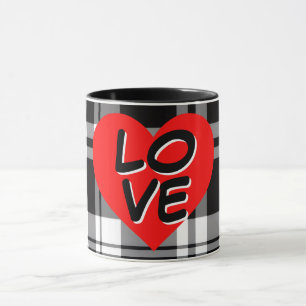 Mug Tartan à carreaux noir et blanc classique avec dét