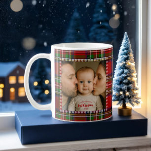 Mug Tartan de la première photo de Noël personnalisée