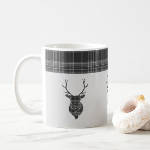 Mug Tartan Gris Rustique Motif Et Tête De Stag Antler