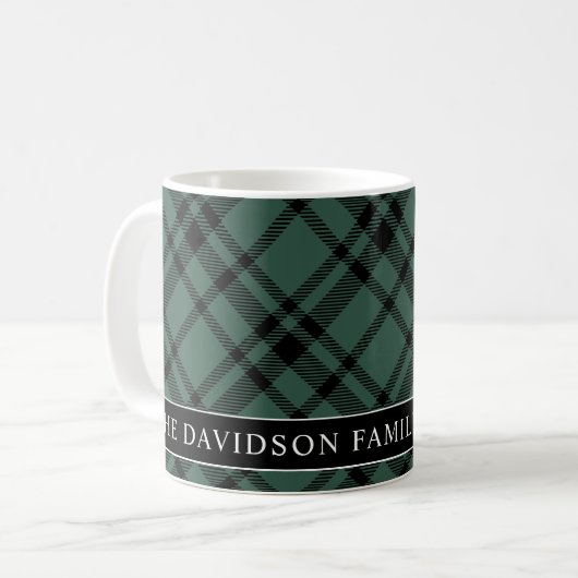Mug Tartan Hunter Green Plaid Custom Family Monogramme (Devant gauche)
