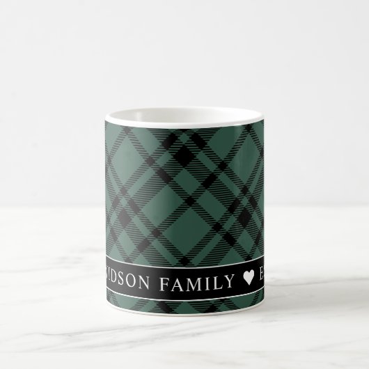 Mug Tartan Hunter Green Plaid Custom Family Monogramme (Centre)