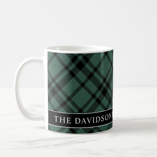 Mug Tartan Hunter Green Plaid Custom Family Monogramme (Gauche)