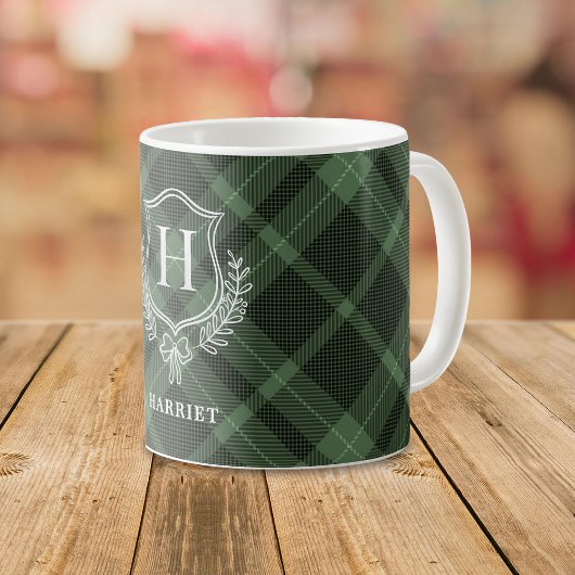 Mug Tartan initial de monogramme vert plaqué