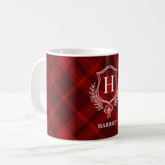Mug Tartan initial du monogramme rouge (Devant gauche)