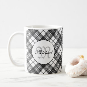 Mug Tartan motif Noël noir blanc Monogramme